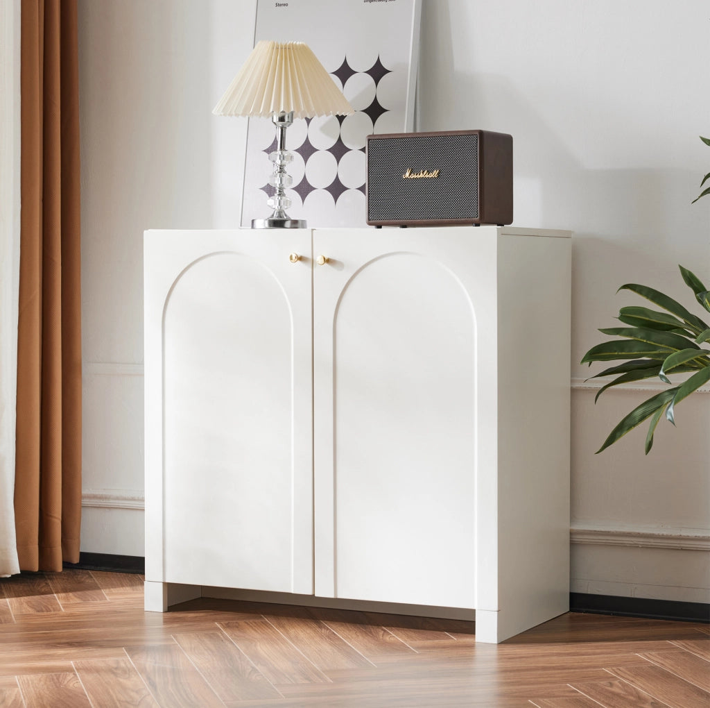 Sideboard 80x40x80 cm con motivo ad arco e superficie facile da pulire in pannello truciolare bianco