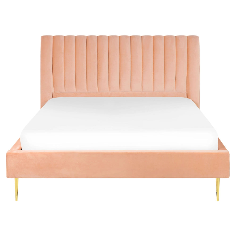 Letto imbottito velluto pesca e oro rete a doghe testiera alta 160 x 200 cm testata alta design retrò
