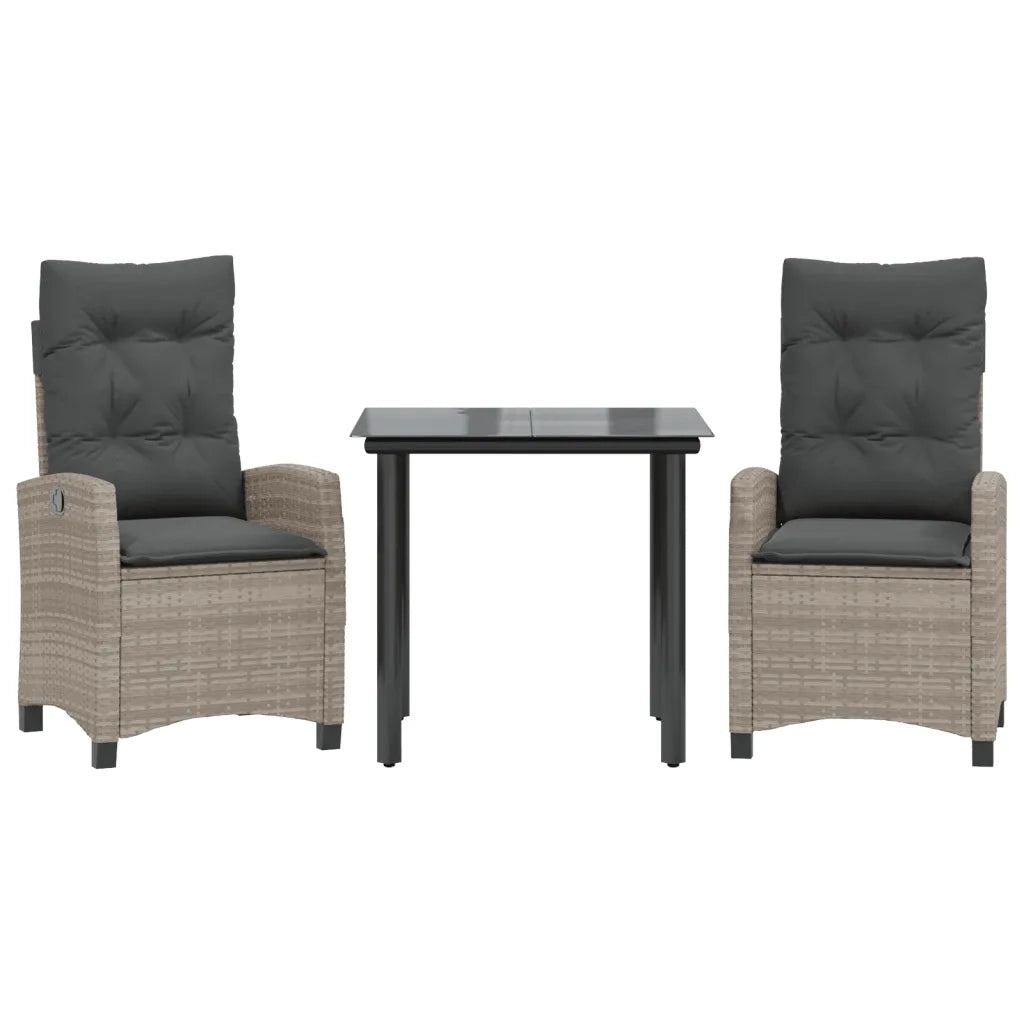 Set Pranzo da Giardino 3pz | Set Salotto da Giardino con Cuscini Grigio Chiaro Polyrattan