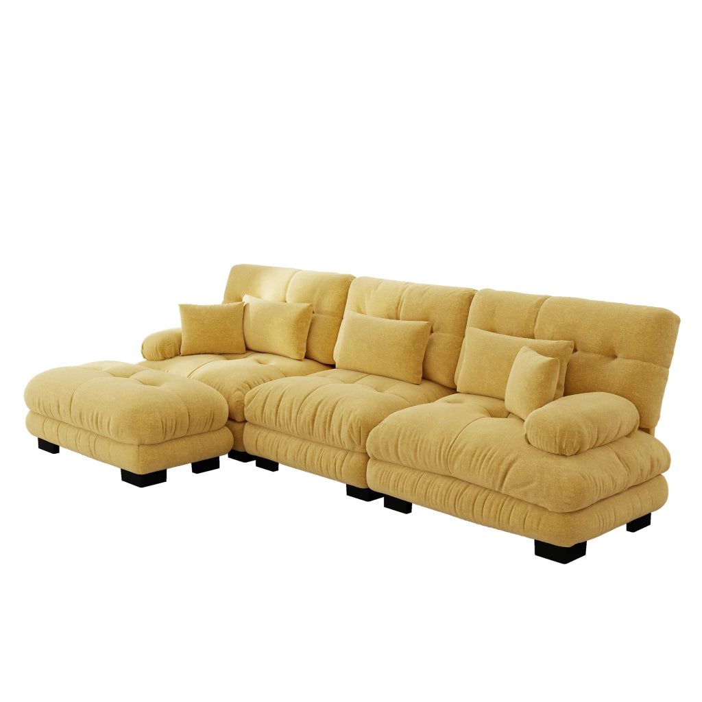 Divano modulare angolare con ottomane mobili 313x145x81 cm in ciniglia gialla