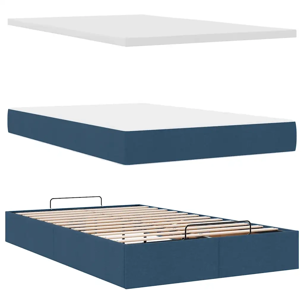 Struttura Letto Pouf con Materasso Blu 120x190 cm in Tessuto 3313995