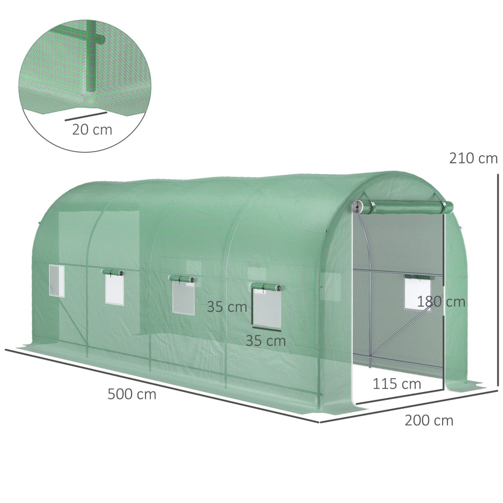 EasyComfort Serra a Tunnel da Giardino 5x2x2 m con 8 Finestre e Porta Avvolgibile, Verde