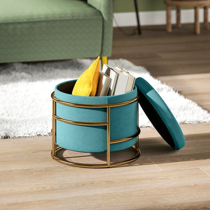 Pouf Contenitore Rotondo Ø42x39 cm in Tessuto Effetto Velluto Verde