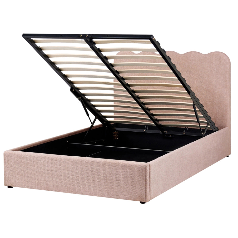 Letto in tessuto rosa pastello 120 x 200 cm contenitore elevabile con testiera e rete a doghe