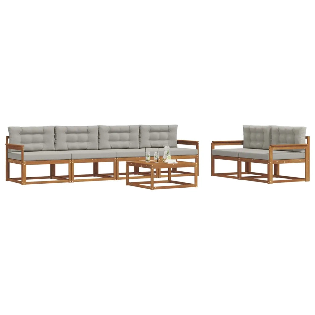 Set di divani da esterno 7 pcs Grigio Naturale e Chiaro