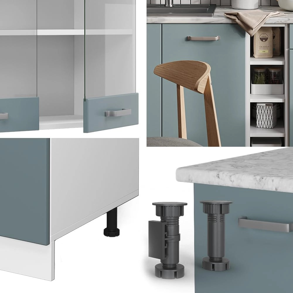 Cucina completa R-Line, Blu-grigio/bianco, 160 cm, PL Antracite, con disposizione flessibile dei moduli ed espandibile
