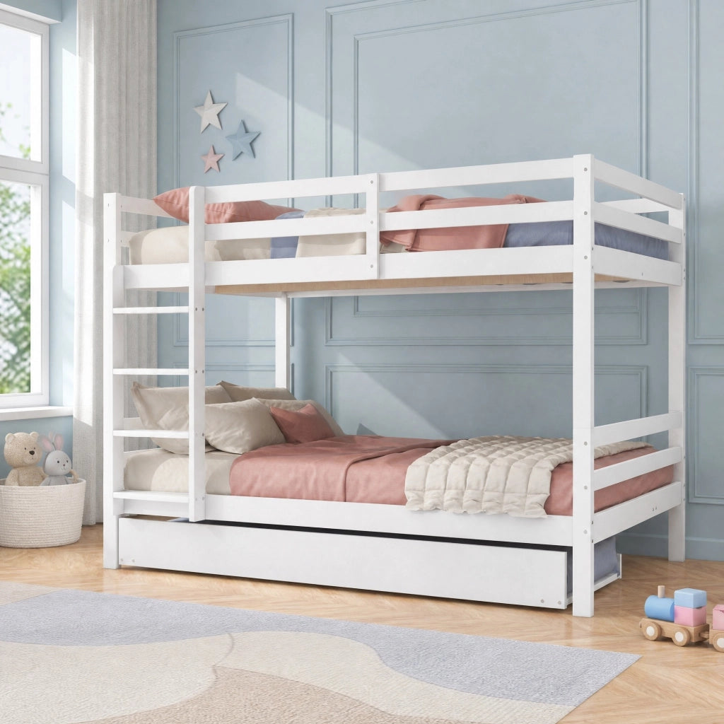 Etagenbett con letto estraibile 140x200 cm; in legno di pino e MDF; bianco