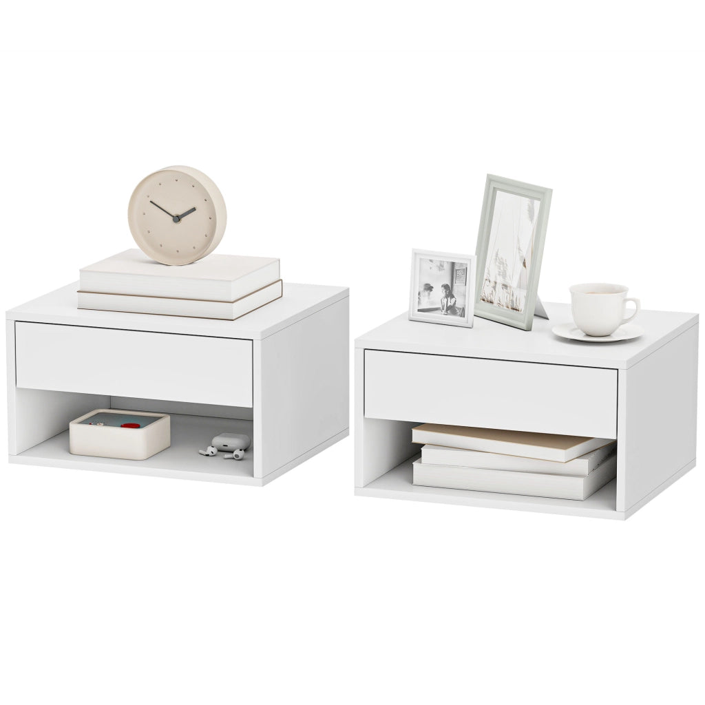 Comodino da parete con cassetto ¨C Xylo ¨C Bianco 37x32x21 cm