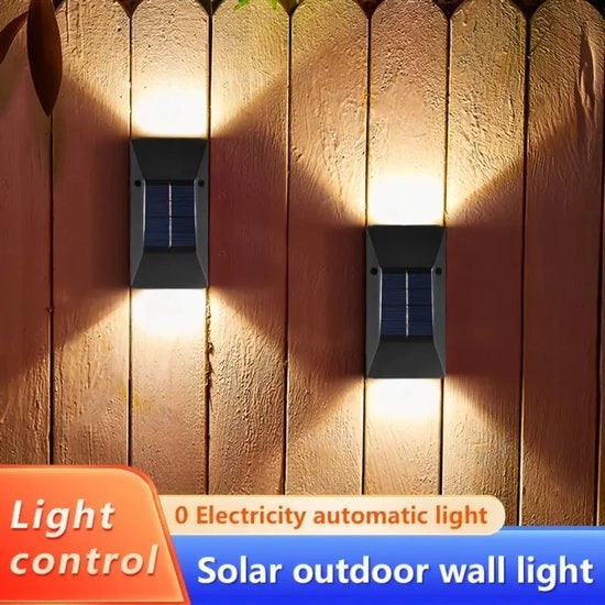 Due pezzi di lampade a parete solari acqua-resistenti per esterno, cortile, giardino, terrazza, balcone, atmosfera, movimento, caldo, luce decorativa