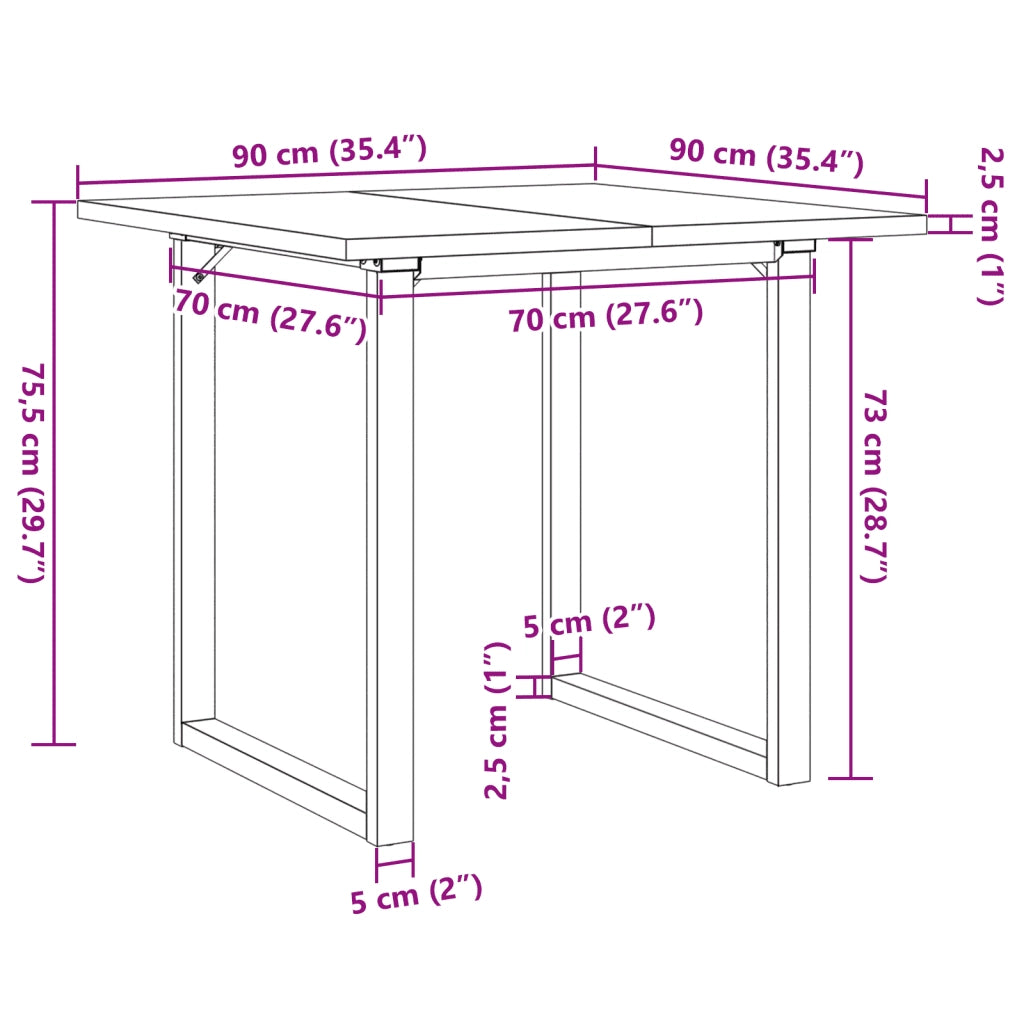 Tavolo da Pranzo Telaio a O 90x90x75,5 cm Legno Pino e Acciaio