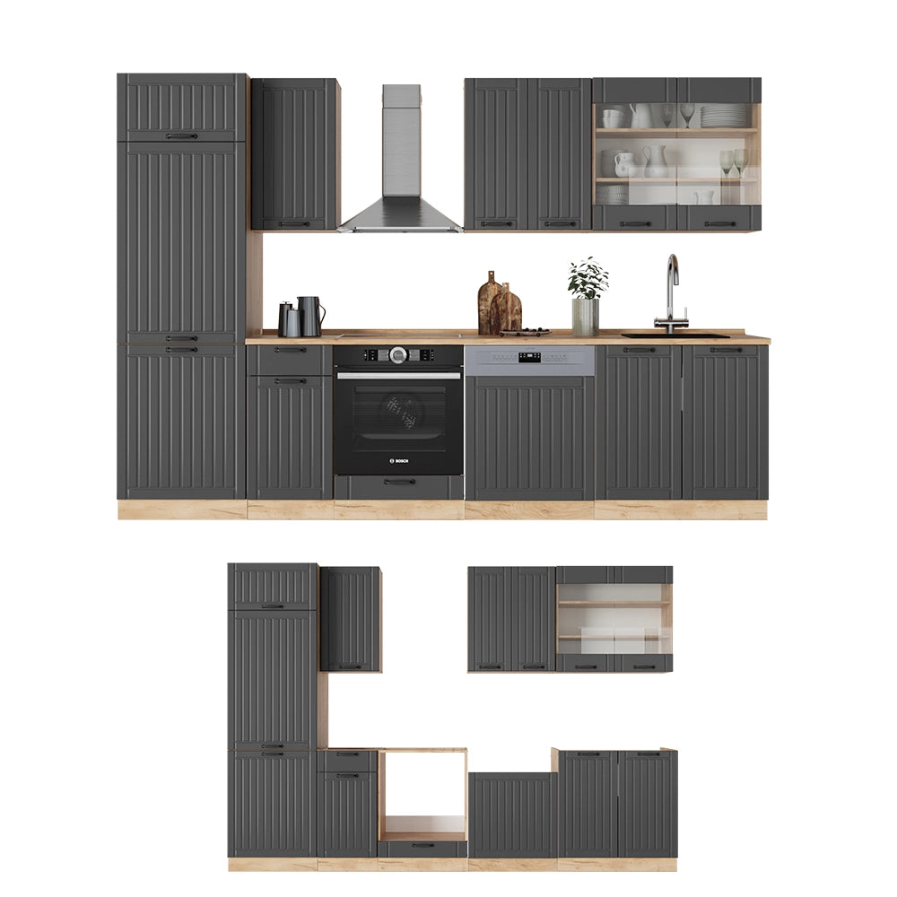 Cucina componibile Fame-Line Grigio scuro/Rovere dorato 300 cm, PL Antracite Vicco