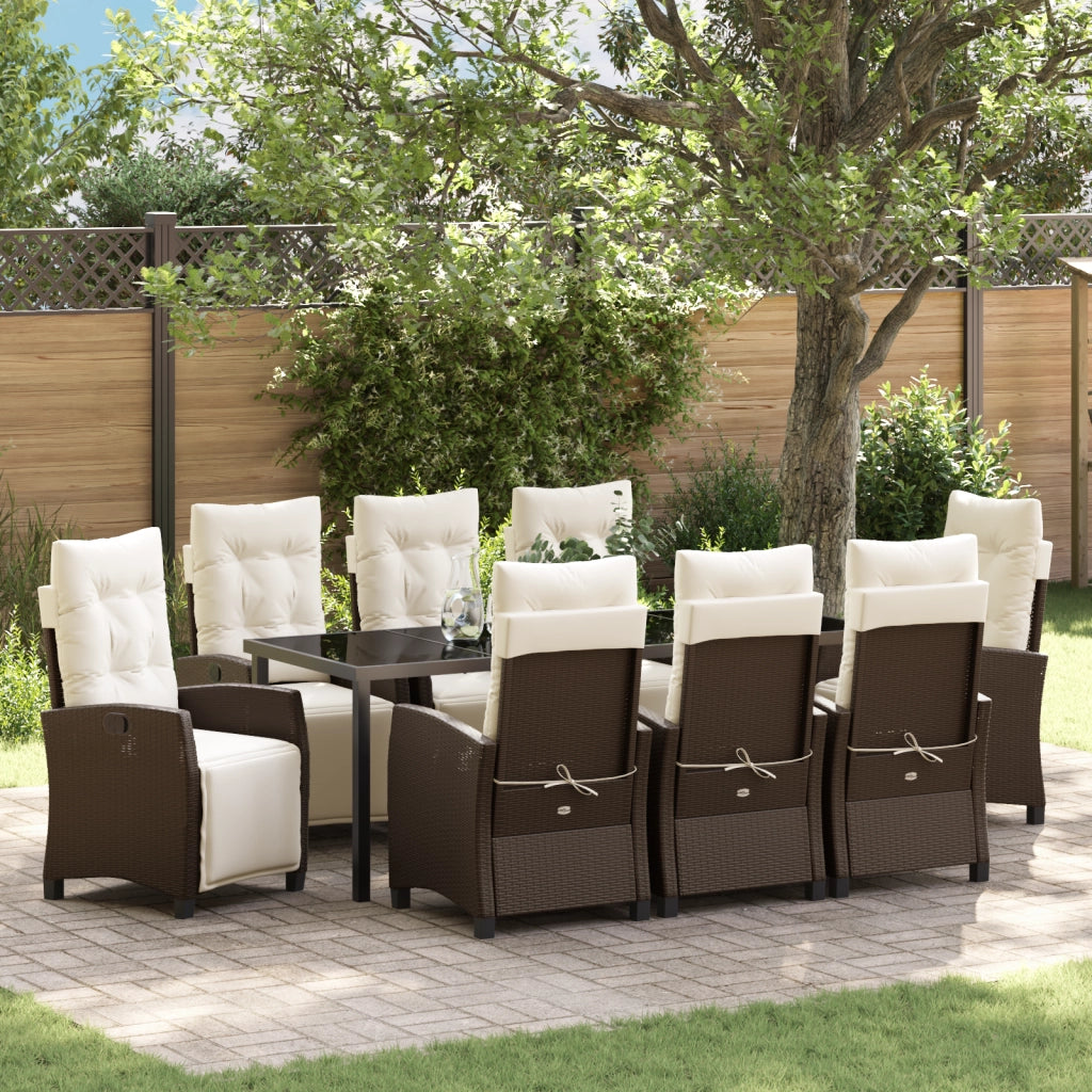 Set da Pranzo per Giardino 9 Pezzi Rattan PE Marrone