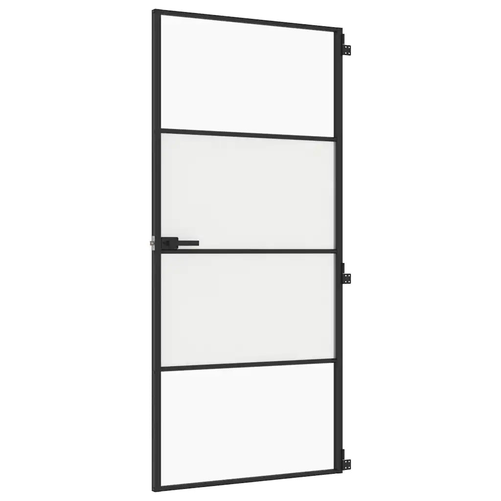 Porta Interni Sottile Nera 93x201,5cm Vetro Temperato Alluminio 155120