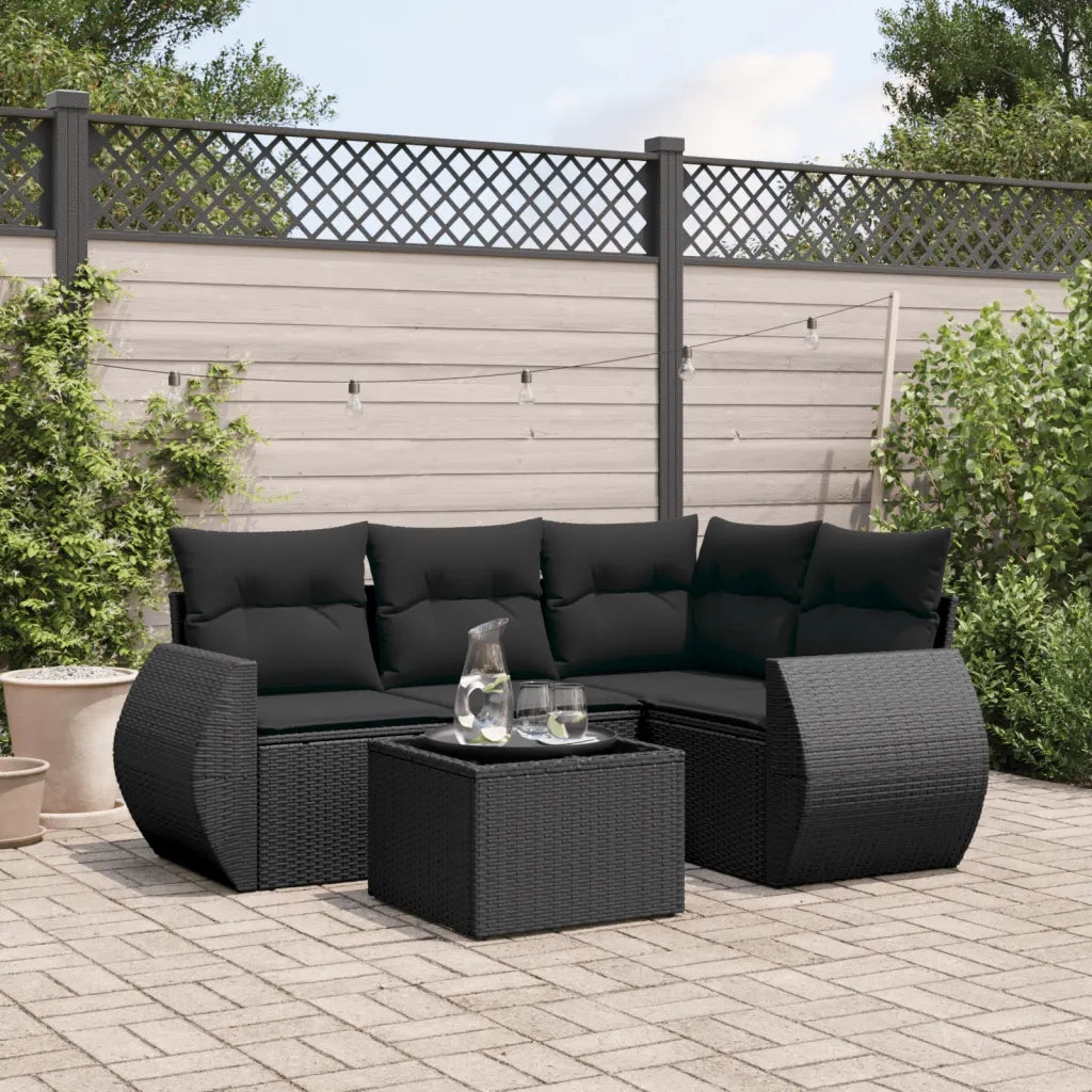 Set Divani da Giardino 5 pz con Cuscini in Polyrattan Nero 3221314