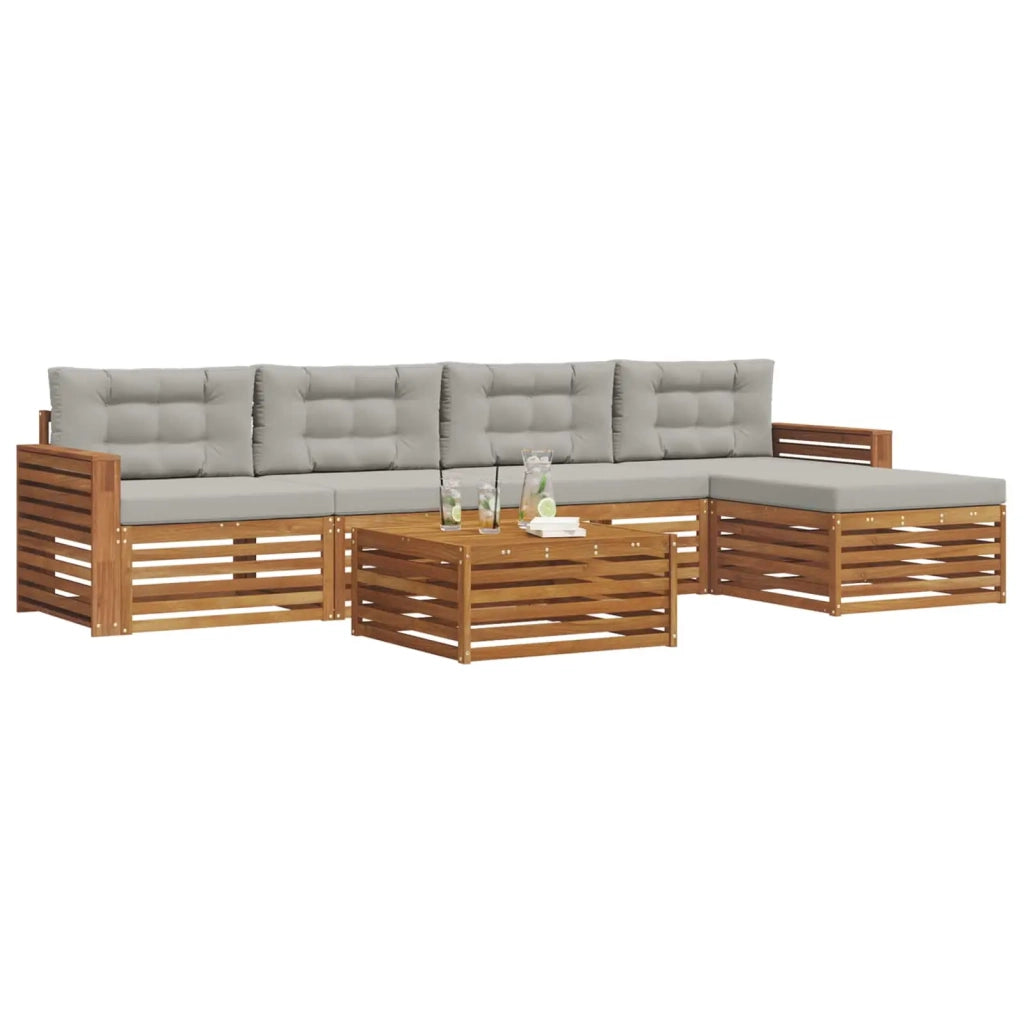 Set di divani da esterno 6 pcs Grigio Naturale e Chiaro