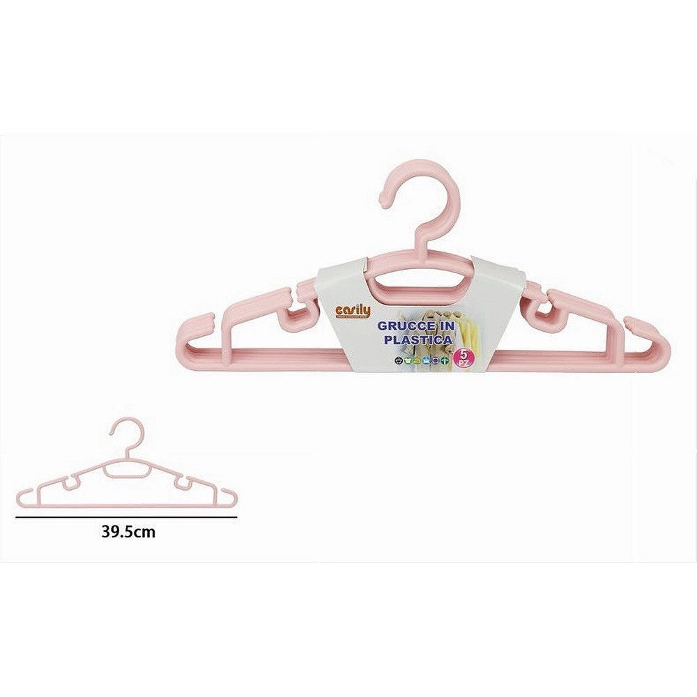 Trade Shop - Set 5 Pz Grucce Stampelle Appendiabito In Plastica Vestiti Pantaloni Rosa 79323 -