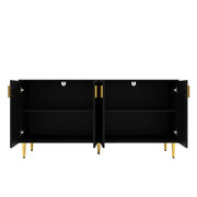 Credenza con 4 Ante e 2 Cassetti; Frontali Ondulati; Maniglie e Piedini Dorati; Moderna; in MDF; 152??40??75 cm; Nera