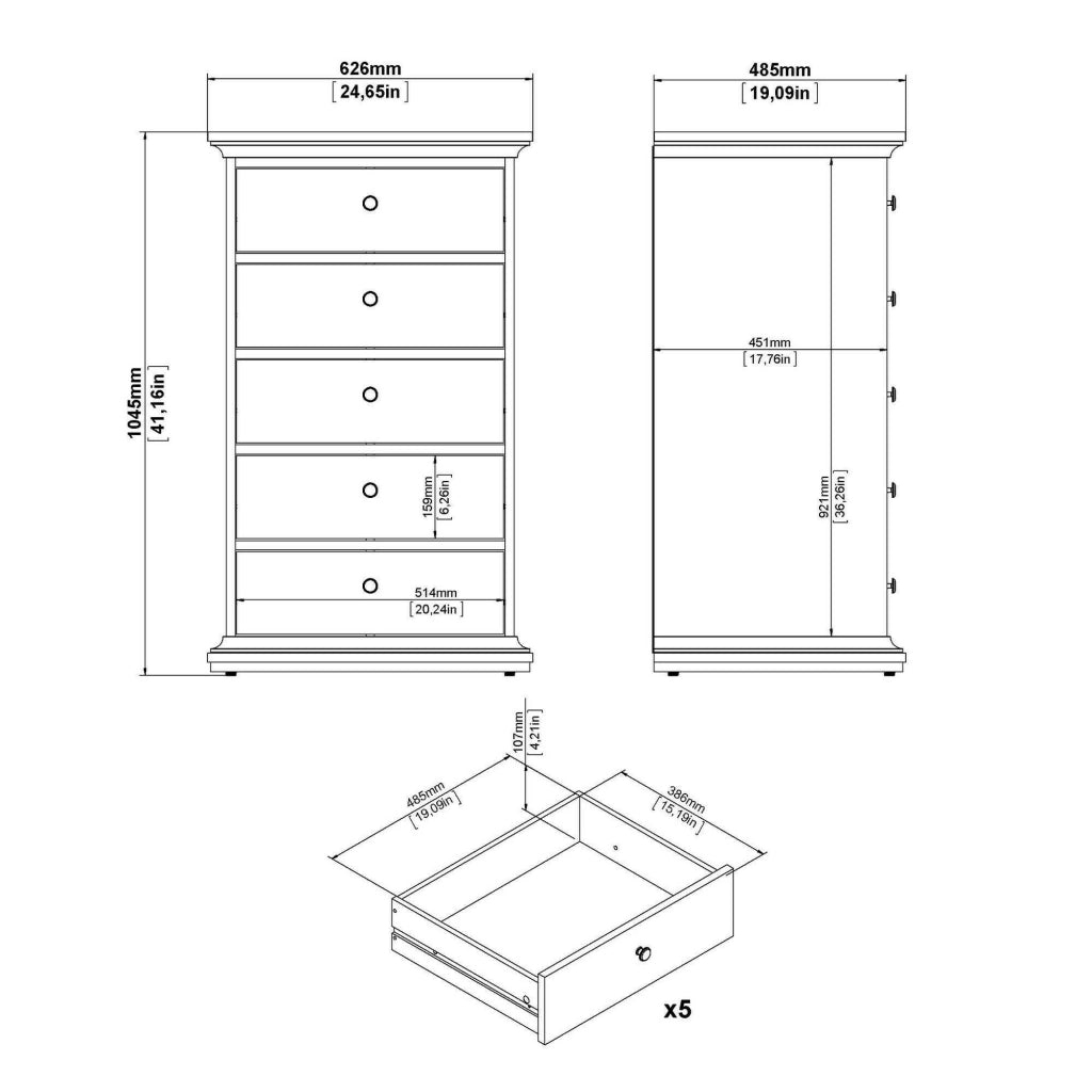 Cassettiera Pechino, Settimino multiuso, Comò camera da letto, Mobile con cassetti, 63x49 h105 cm, Grigio