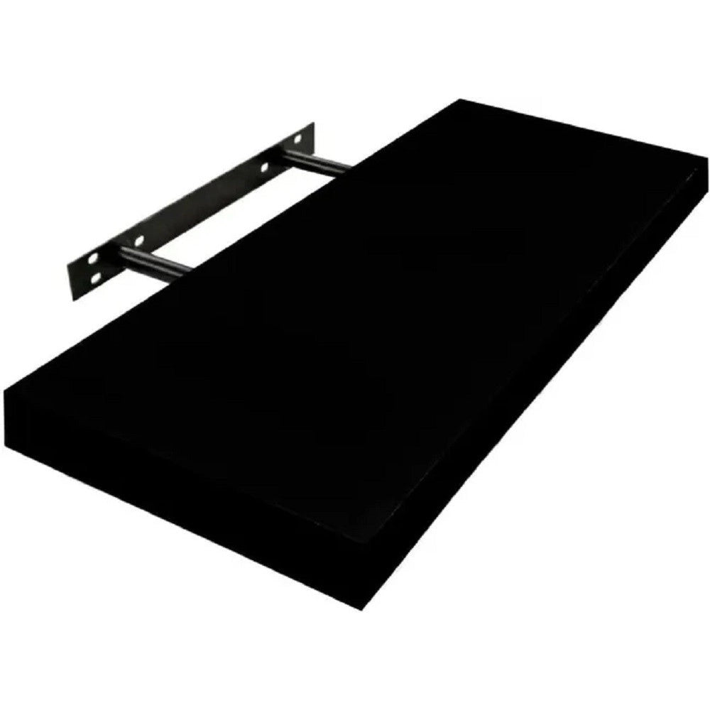 Trade Shop - Mensola Da Parete In Legno Mdf 80x23,5x3,8cm Pensile Scaffale A Muro Staffe Nero -