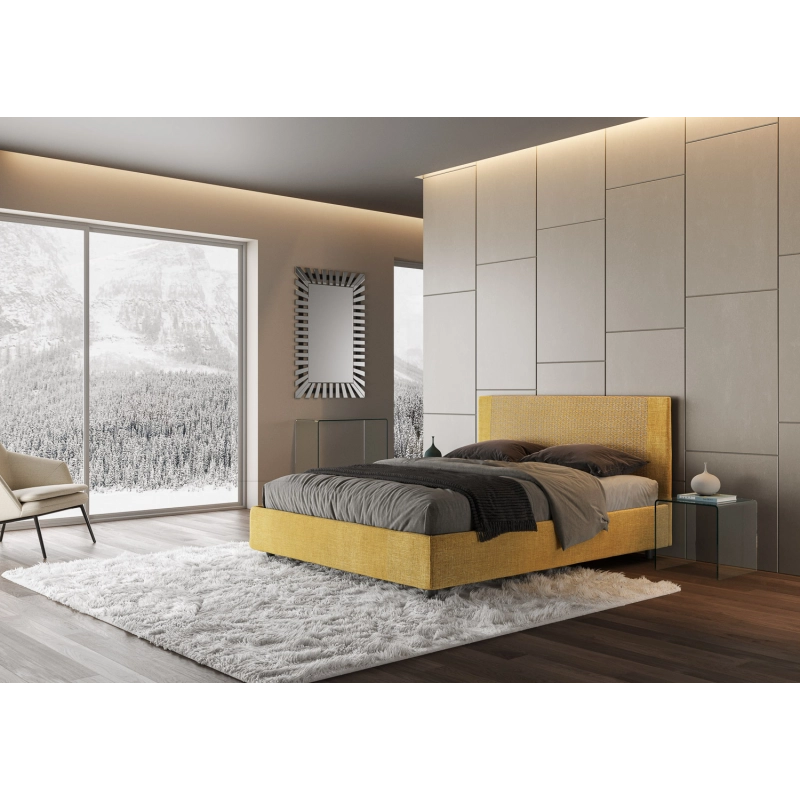 Letto imbottito Matrimoniale 160x210 cm tessuto Labirinto Rosal - Con rete,Giallo/Giallo