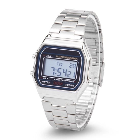 Orologio Elettronico con Display LED Digitale - Cinturino in Acciaio Inossidabile - Quadrata Dial - Orologio Universale - Ideale per l'Uso Giornaliero