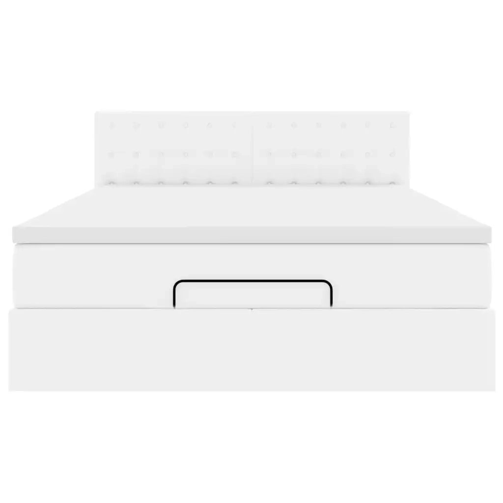 Struttura Letto Pouf con Materasso Bianco 140x200 cm Similpelle