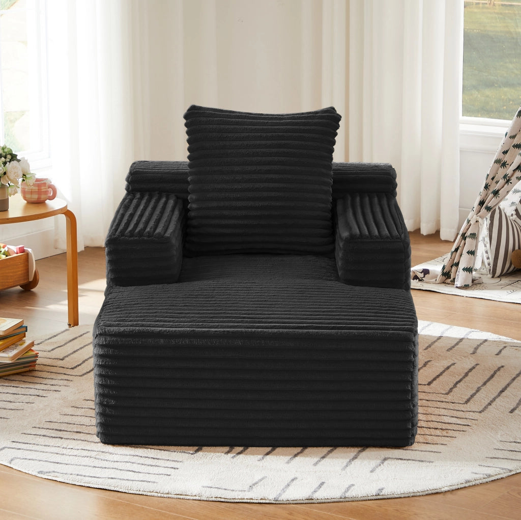 Divano chaise longue in velluto a coste nero senza montaggio