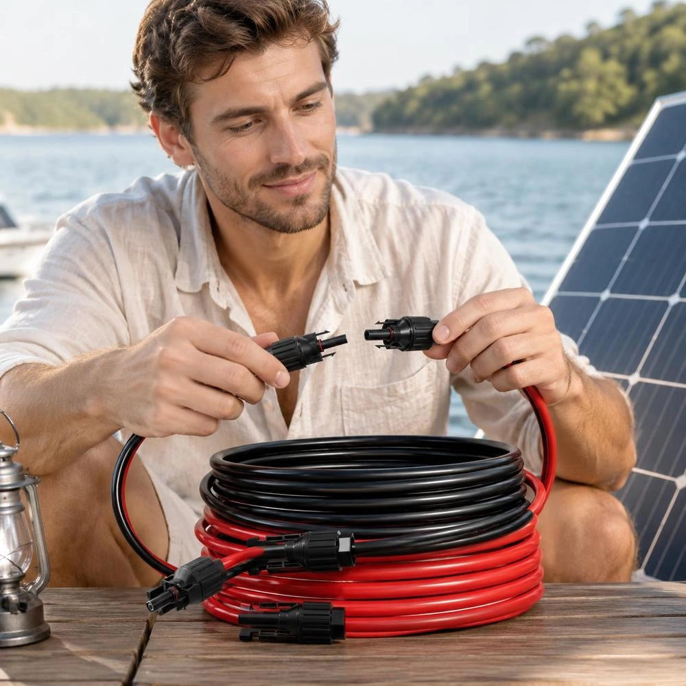 2x Solar Cable Extension Cable With Socket/plug Connections 10AWG/6 Mm² 6.1m
