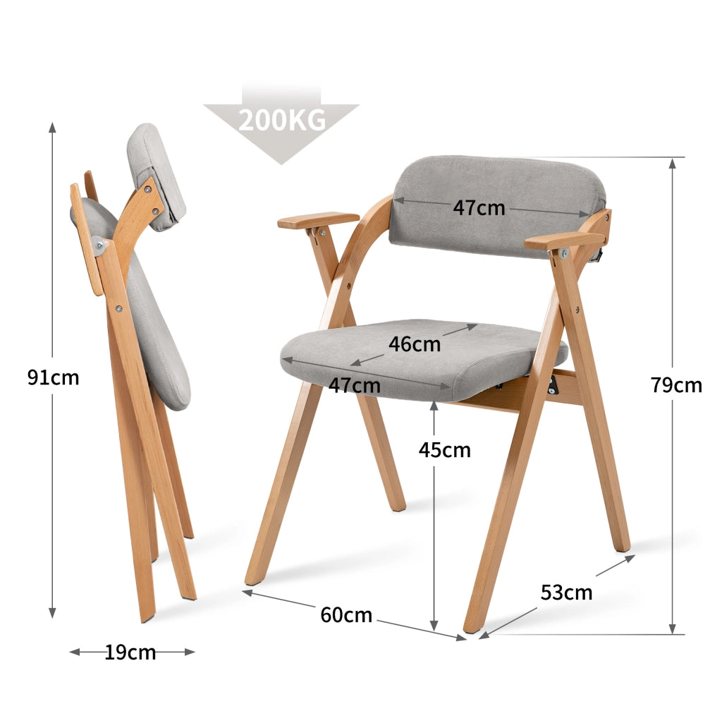 Set di 2 sedie pieghevoli con braccioli; 98x22x60 cm; con seduta imbottita e schienale rinforzato; legno; grigio