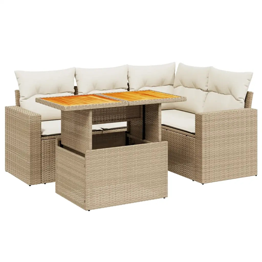 Set Divano da Giardino 5 pz con Cuscini Beige in Polyrattan 3271296
