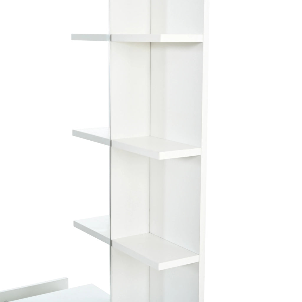 Mobile da ingresso multifunzione con specchio, 2 cassetti, scarpiere a ribalta in MDF bianco 110 × 34 × 185 cm