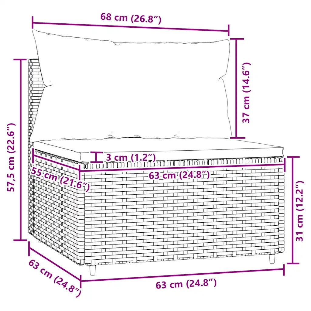 Divano Centrale da Giardino con Cuscini-Sofa Modulare-Divanetto da esterno in Polyrattan Marrone 889069