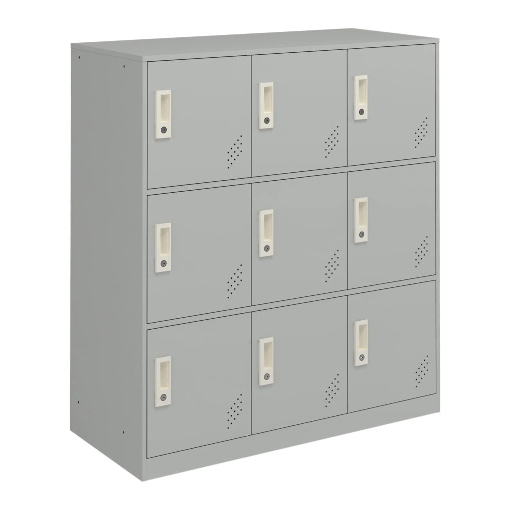 Armadietto metallico con 9 ante 100 x 90 x 40 cm acciaio laccato grigio chiaro 03_0009184