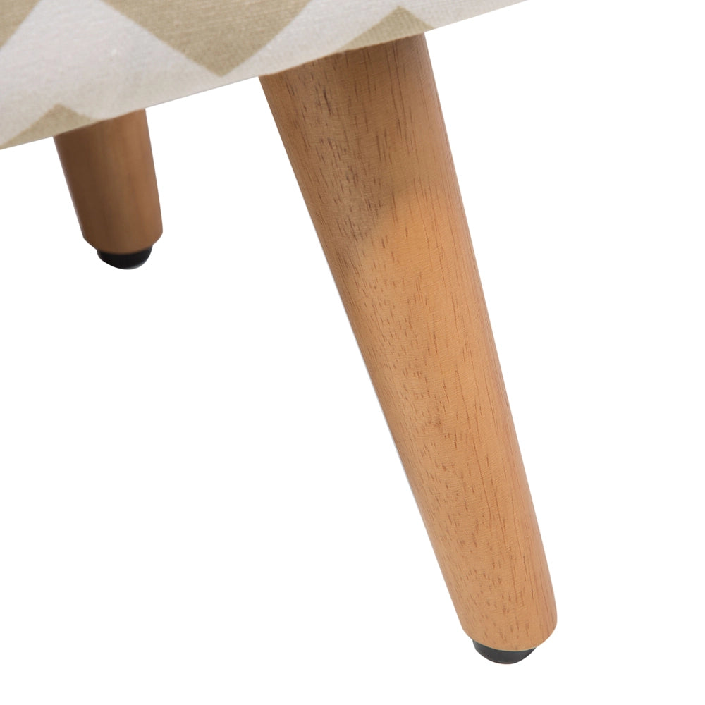 Poggiapiedi in Cotone Bianco e Beige a Zig Zag con Gambe in Legno