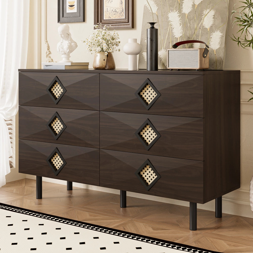 OKWISH Toeletta con 6 Cassetti e Passacavi, per Camera da Letto o Soggiorno, MDF e Pannelli di Particelle, 120 x 40 x 74 cm