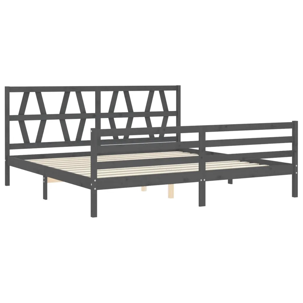 Giroletto con Testiera Grigio 200x200 cm in Legno Massello 3194398