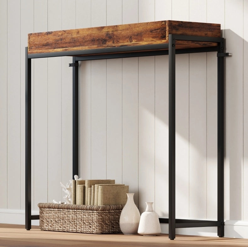 Consolle stretta 100x30 cm in legno e metallo marrone rustico