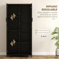 Mobile Dispensa Cucina in Legno a 9 Ripiani Regolabili con Ante in Vetro, 76x36x160 cm, Nero e color Legno