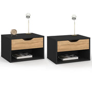 IDMarket - Set di 2 comodini a parete a 1 cassetto CATHY con nicchia effetto faggio nero