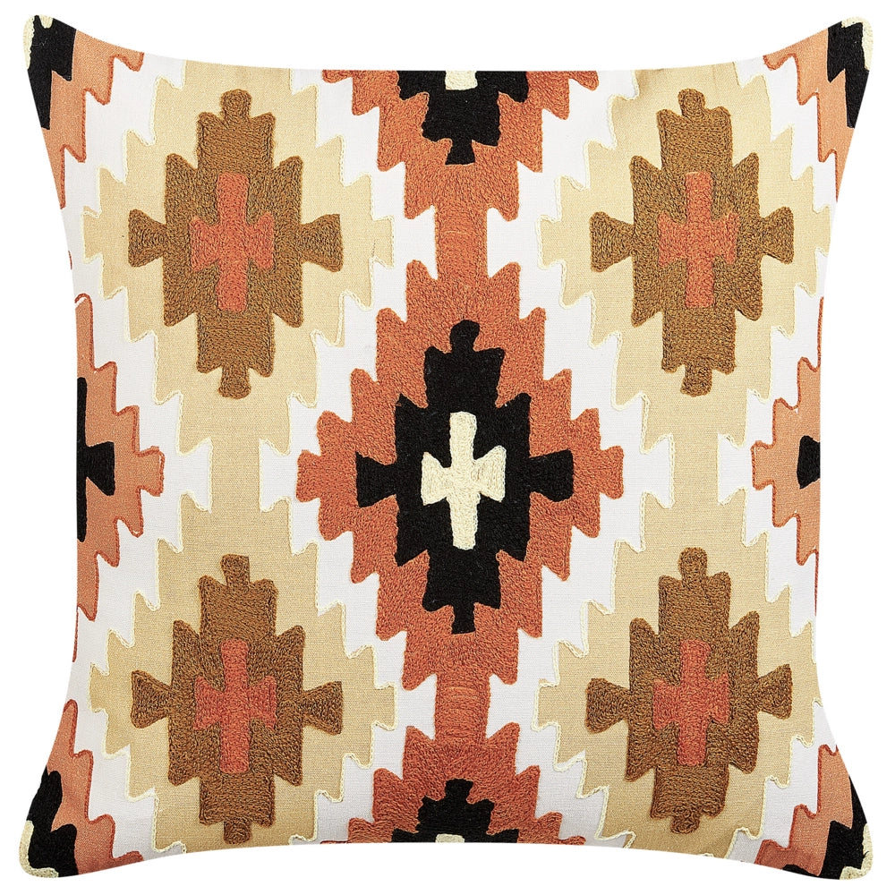 Set di 2 cuscini decorativi in cotone multicolore 50 x 50 cm motivo geometrico ricamato a mano sfoderabile con imbottitura in stile boho