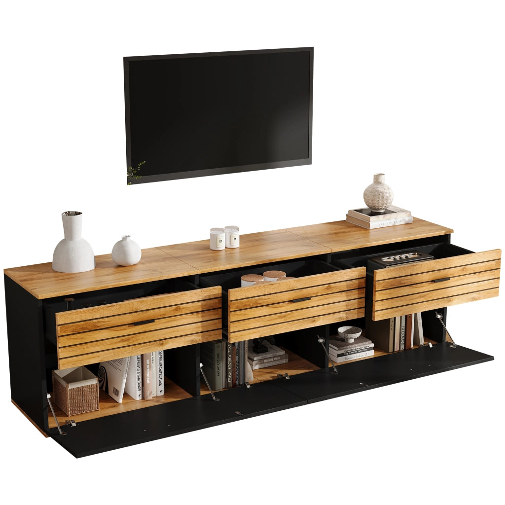 Mobile porta TV con 3 cassetti e 2 ante, 3 vani interni, per soggiorno, per tv fino a 65 pollici, 168 × 38 × 59 cm
