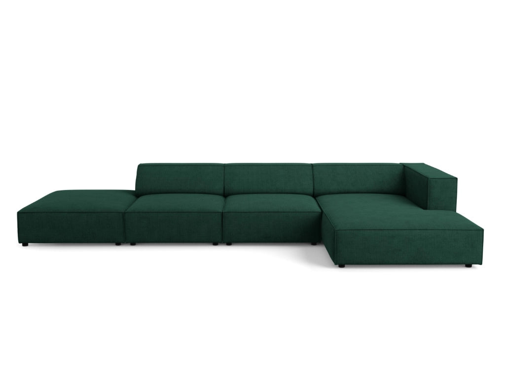 Cosmopolitan Design - Divano angolare destro "Arendal" 5 posti in ciniglia con effetto a coste verde bottiglia 