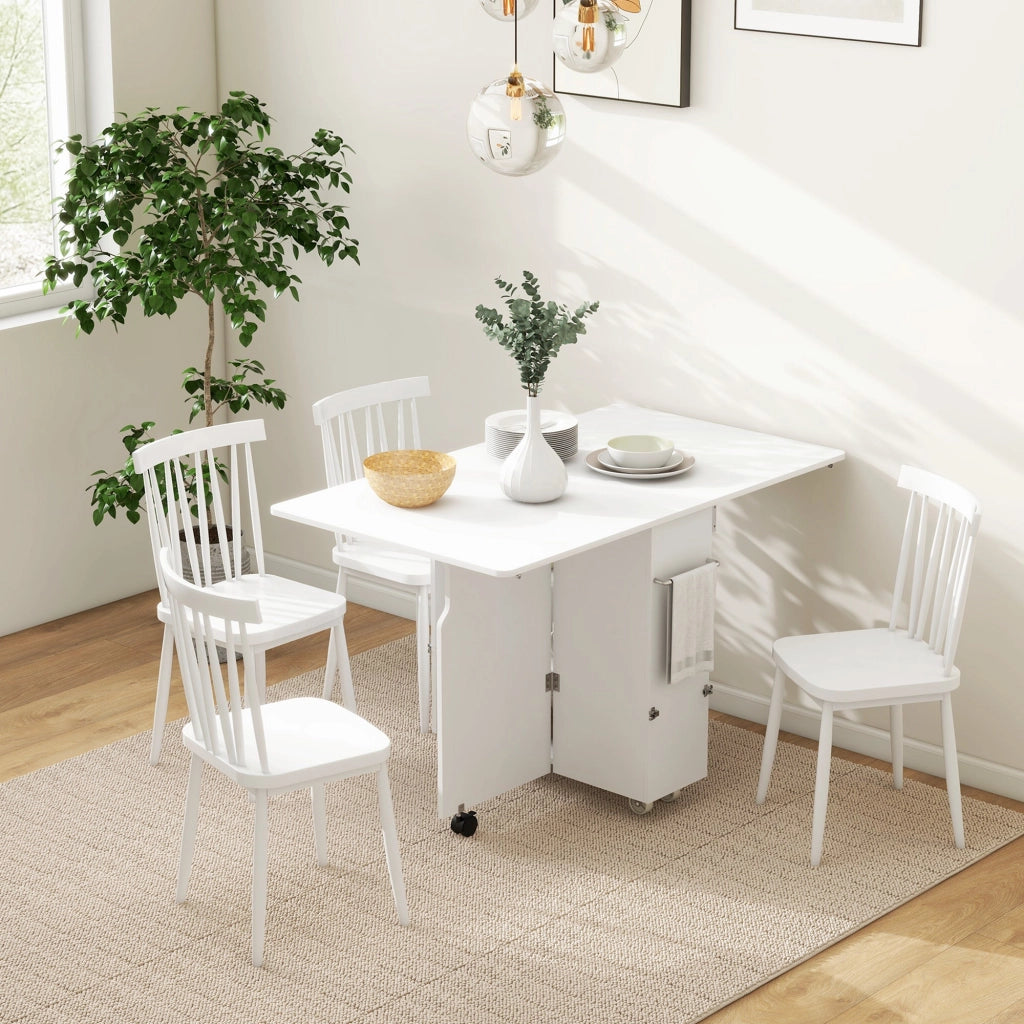 Tavolo a Ribalta Pieghevole con Ripiani a 3 Livelli Box e Rotelle 130x80x76,5 cm in MDF Bianco