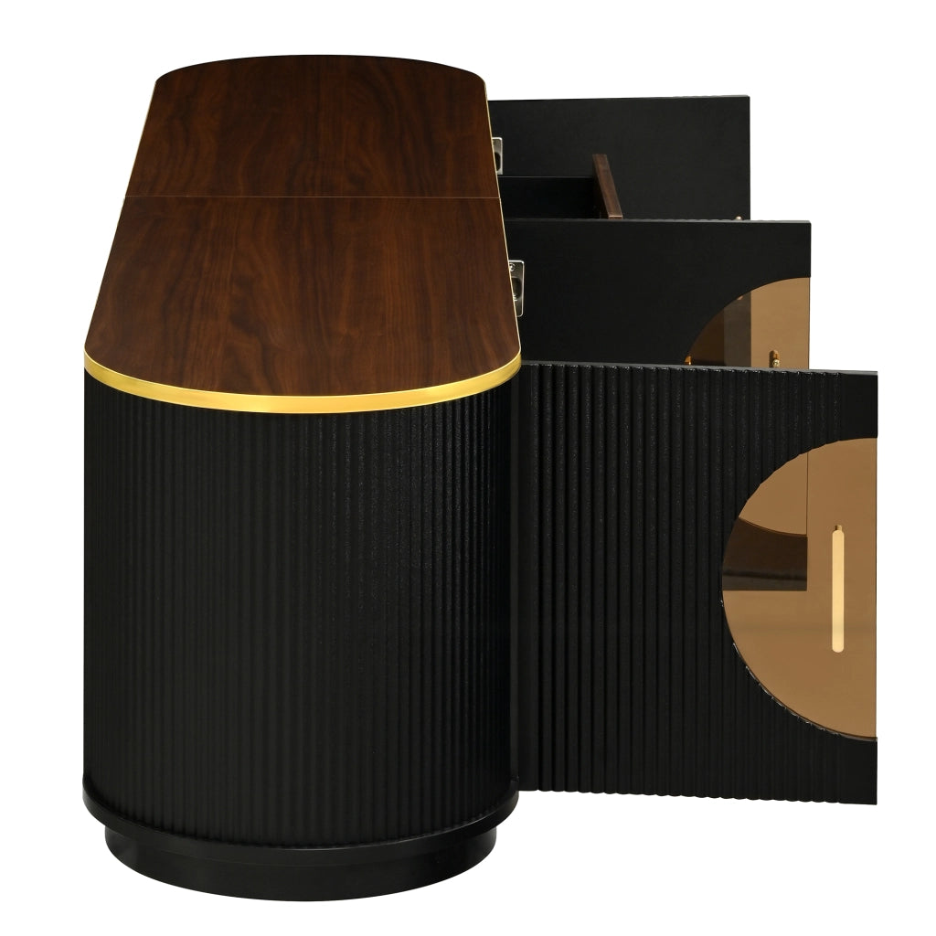 Mobile TV, ante in vetro marrone, in MDF, maniglie in metallo, finitura effetto legno, nero e marrone