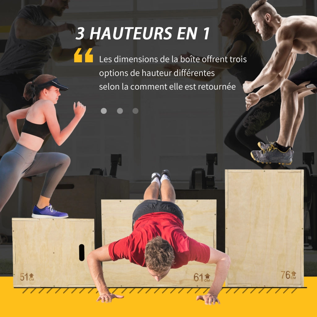Box salto pliometrico 3 in 1 ¨C zephmum ¨C 61x51x76 cm legno