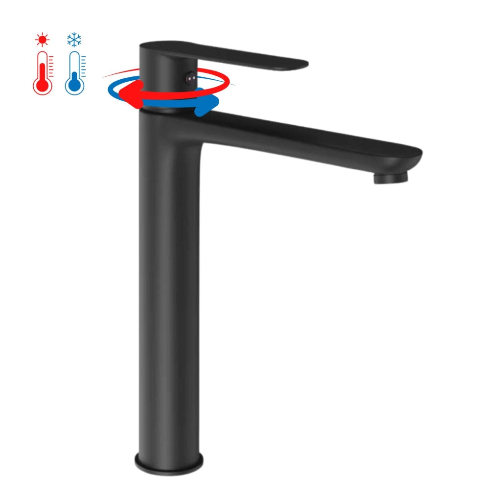Miscelatore rubinetto oceania per lavabo con bocca alta in ottone nero opaco bagno *** confezione 1