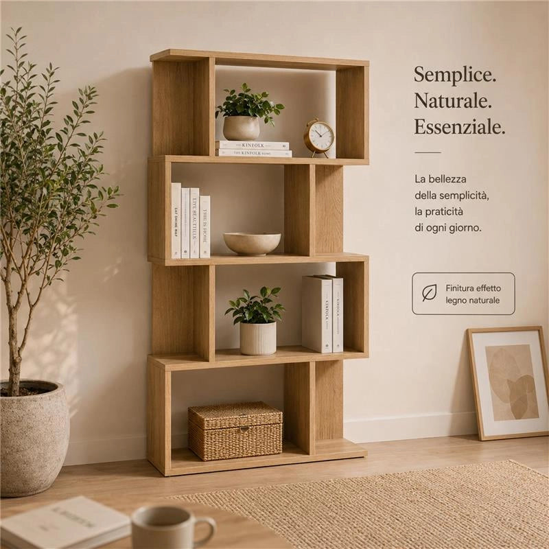 LIBRERIA IN MDF ROVERE CON QUATTRO RIPIANI SFALSATIMISURE: 70X24X127 CM