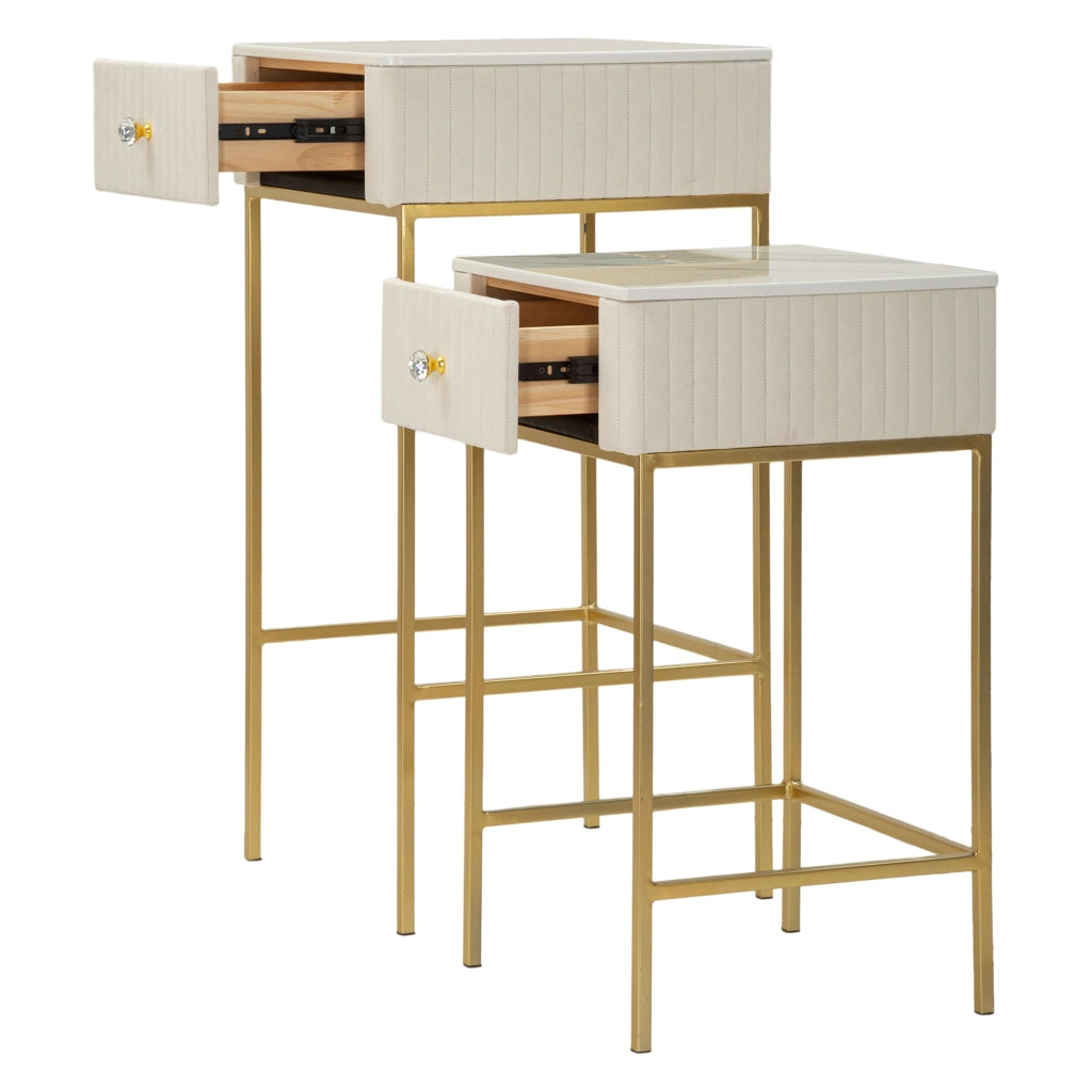 Dava, Tavolino da Salotto 2 Cassetti, 45x45x90h cm Bianco Crema
