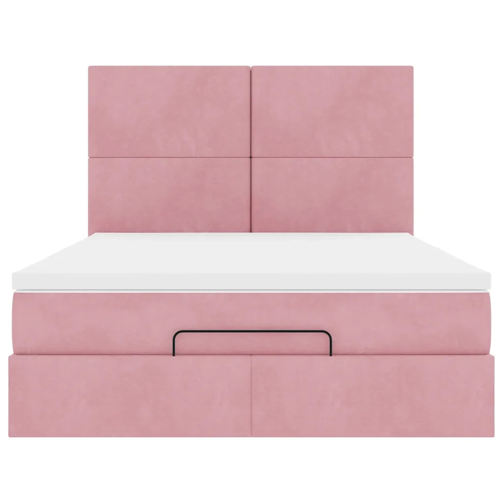 Struttura Letto Pouf con Materassi Rosa 140x190 cm in Velluto 3313402