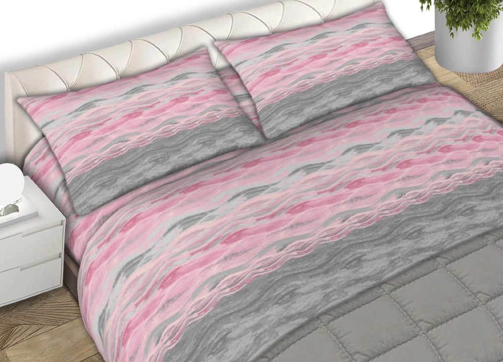 Completo Lenzuola 100% Cotone Made Italy Disegno Pretty - 1 Piazza e Mezza - Rosa